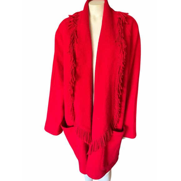 Andrea Jovine Womens Boiled Wool Fringe Oversized Jacket Red Wool Vintage Medium - Picture 5 of 8
